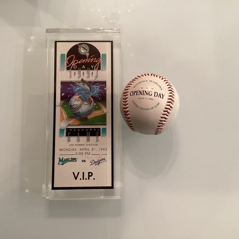 Florida Marlins Replica Ticket and Baseball Commemorating The 1994 First Season